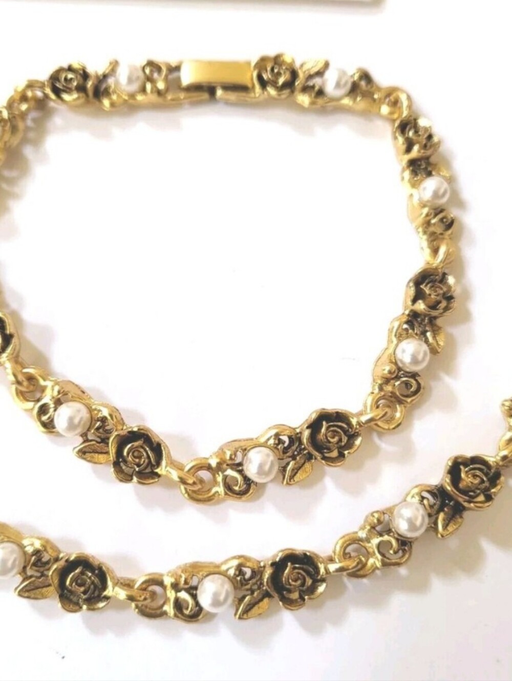 Gold Rose and Pearl Bracelet - Women Jewelry
